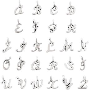 156Pcs/6 Sets Alphabet ABC Letter Charms Mini Capital A-Z Charm Antique Silver Initial Charms Tibetan Vintage Small Letter Pendant for Name Necklace Bracelet Earring Jewelry Making