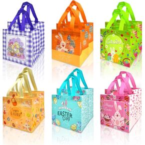 Hikkcos 12 Pack Easter Egg Hunt Bags Bunny Easter Gift Bags With Handle Non-Woven Bags for Gifts Wrapping, Egg Hunt Game, Easter Party Supplies