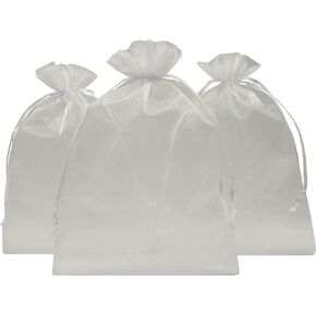 Ankirol 50pcs Sheer Organza Favor Bags 13.8 X 19.6 INCH Extra Large Organza Drawstring Pouches Gift Bags (White)