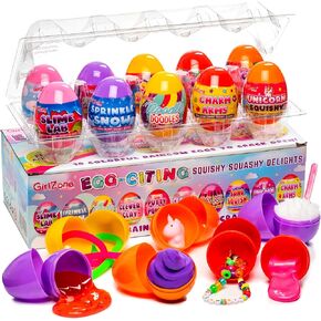 GirlZone Egg-Citing Squishy Squashy Delights, 10 Surprise Eggs with Squishy Fidget Toys to Crack Open Like Slime Surprise and Putty Balls in 1 Sensory Surprise Toys, Ideal Easter Basket Stuffers