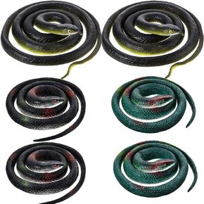 6 Pieces Large Rubber Snakes in 2 Sizes 47 Inches and 29 Inches, Halloween Pranks Toy Snakes Fake Snake Black Snake Toys for Garden Props to Scare Birds Halloween Decoration