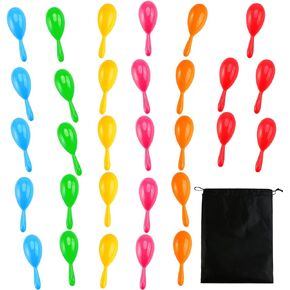 Resinta 30 Pieces Neon Maracas Shakers Mini Noisemaker Bulk Colorful Noise Maker with Drawstring Bag for Mexican Fiesta Party Favors Classroom Musical Instrument, 4 Inch, 6 Color