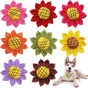 8PCS Dogs Collar Flowers Large Bows Charms Attachment Acessories Sliders Sunflower Pink Yellow Purple Orange Red for Large Medium Puppy Doggy Pet Collar Grooming