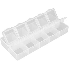 Compartment Storage Container, Detachable Cover Portable Safe 10 Grids Organizer Box Plastic White for Earrings for Nails Tool for Rhinestone