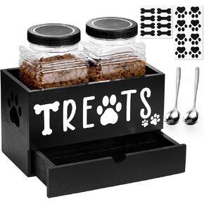Dog Treat Container, Double Dog Food Storage Container with 2 Treat Jars, 2 Scoops, Pet Treat Storage Organizer Cat Treat Container Dog Treat Organizer and Storage, Gifts for Pet Owner, Black in Kuwait