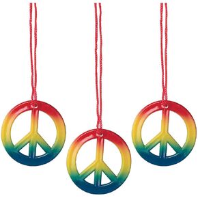 Fun Express Rainbow Peace Sign Necklaces - 48 Pieces - 23 Inch Cord