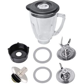 6 Cup Glass Jar Replacement for Oster and Osterizer Blender, with 4961, 4980 Ice Blade, 4902 Blender Jar Bottom Cap Base, Drive Coupling, Rubber Seal Rings Accessory Kit