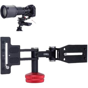 Metal Retractable Camera & Zoom Lens Holder Portable Telephoto Lens Bracket Foldable Long Focus Support, 2in1 Quick Release Plate Compatible with Manfrotto 200PL & Arca-Swiss Fit Tripod Head Clamp