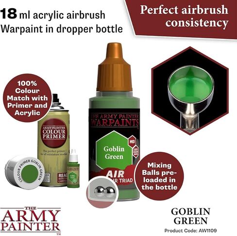 The Army Painter Warpaint Air Goblin Green - طلاء مائي أكريليك غير سام شديد الصبغة للعب الأدوار على الطاولة وألعاب الطاولة وألعاب الحرب نموذج مصغر للرسم in Saudi Arabia