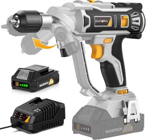 مثقاب لاسلكي، مثقاب كهربائي باتافيا مع بطارية وشاحن، مثقاب كهربائي محمول، ظرف مزدوج بدون مفتاح قابل للدوران 3/8 بوصة وظرف 1/4 بوصة in Kuwait