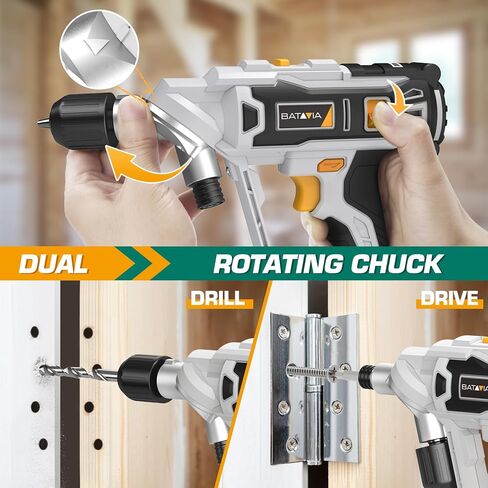 مثقاب لاسلكي، مثقاب كهربائي باتافيا مع بطارية وشاحن، مثقاب كهربائي محمول، ظرف مزدوج بدون مفتاح قابل للدوران 3/8 بوصة وظرف 1/4 بوصة in Kuwait