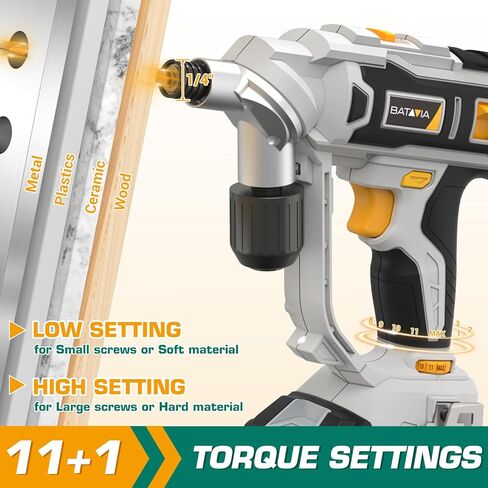 مثقاب لاسلكي، مثقاب كهربائي باتافيا مع بطارية وشاحن، مثقاب كهربائي محمول، ظرف مزدوج بدون مفتاح قابل للدوران 3/8 بوصة وظرف 1/4 بوصة in Kuwait