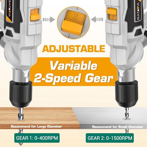 مثقاب لاسلكي، مثقاب كهربائي باتافيا مع بطارية وشاحن، مثقاب كهربائي محمول، ظرف مزدوج بدون مفتاح قابل للدوران 3/8 بوصة وظرف 1/4 بوصة in Kuwait