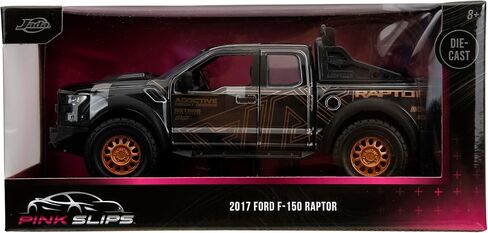 سيارة مصبوبة باللون الوردي مقاس 1:24 W5 2017 Ford F-150 Raptor مع قاعدة، ألعاب للأطفال والكبار (تصميمات صحراوية سوداء/إدمانية) in Saudi Arabia
