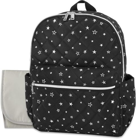 حقيبة ظهر للحفاضات من ستار مع وسادة تغيير محمولة وأشرطة لعربة الأطفال | حقيبة حفاضات سماوية سوداء متعددة الجيوب (سماء ليلية مرصعة بالنجوم) in Kuwait