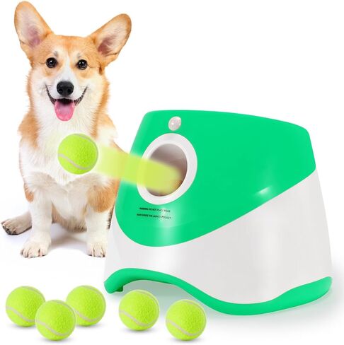Best Automatic Ball Launcher for Dogs, USB Rechargeable Power - Indoor & Outdoor Dog Ball, Interactive Dog Fetch Tennis Ball Launcher Machine Toy for Small and Medium Dogs Comes with 3 Tennis Balls in Saudi Arabia