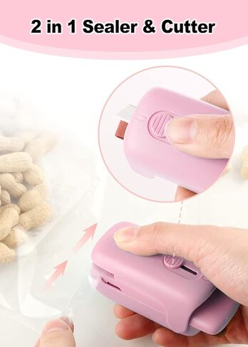 ماكينة إغلاق الأكياس الصغيرة من NOBVEQ، أداة تفريغ الهواء بالحرارة المحمولة، قاطعة مع حبل قصير و2 في 1، أداة ختم الحرارة، آلة إعادة غلق الأكياس المحمولة، للأكياس البلاستيكية، تخزين الطعام، الوجبات الخفيفة، النضارة in Kuwait