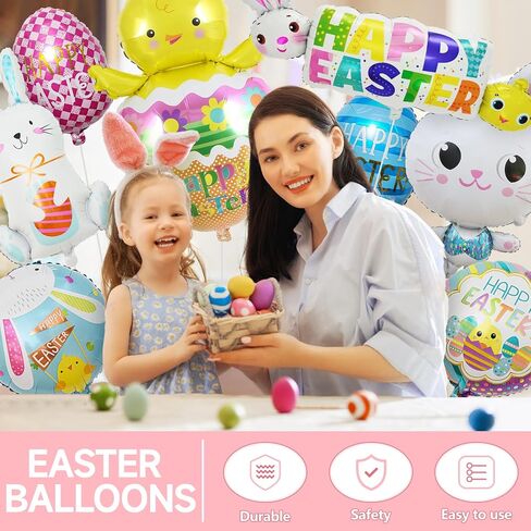 9 قطع بالونات عيد الفصح، بالونات كبيرة من رقائق الفويل، بالونات أرنب عيد الفصح، بالونات عيد الفصح السعيد، بالونات بيض عيد الفصح لتزيين حفلات عيد الفصح، مستلزمات حفلات عيد الفصح in Saudi Arabia