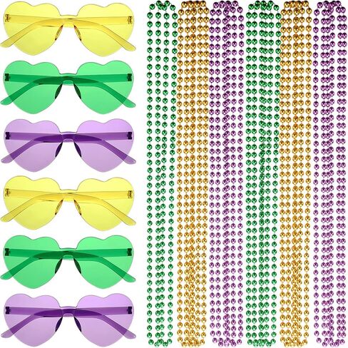 Kingdder Mardi Gras Accessory Set 6 Pair Mardi Gras Glasses and 12 Pieces Colorful Assorted Round Carnival Beaded Necklaces for Mardi Gras Festivals Mardi Gras Parades Events and Party Favor in Saudi Arabia