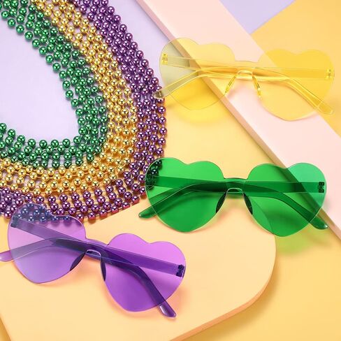 Kingdder Mardi Gras Accessory Set 6 Pair Mardi Gras Glasses and 12 Pieces Colorful Assorted Round Carnival Beaded Necklaces for Mardi Gras Festivals Mardi Gras Parades Events and Party Favor in Saudi Arabia