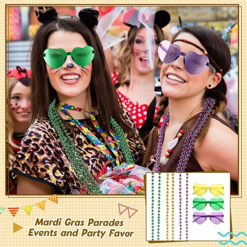 Kingdder Mardi Gras Accessory Set 6 Pair Mardi Gras Glasses and 12 Pieces Colorful Assorted Round Carnival Beaded Necklaces for Mardi Gras Festivals Mardi Gras Parades Events and Party Favor in Saudi Arabia