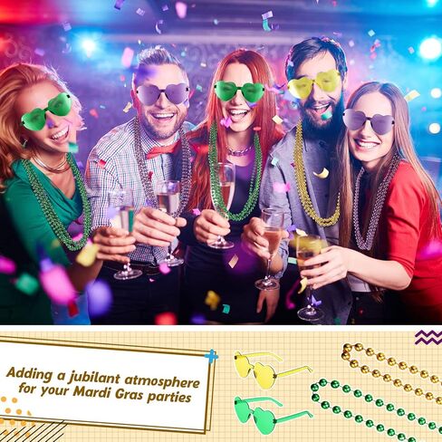 Kingdder Mardi Gras Accessory Set 6 Pair Mardi Gras Glasses and 12 Pieces Colorful Assorted Round Carnival Beaded Necklaces for Mardi Gras Festivals Mardi Gras Parades Events and Party Favor in Saudi Arabia