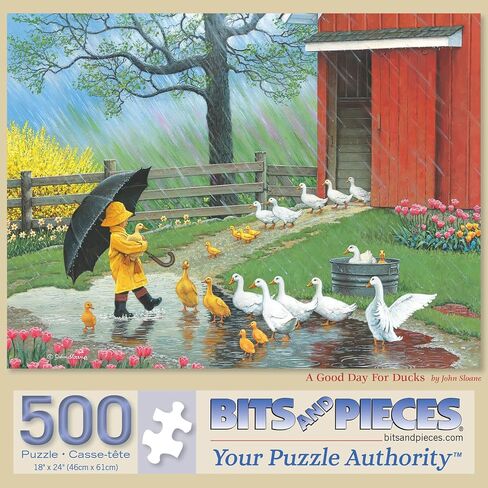 Bits and Pieces - 500 Piece Jigsaw Puzzle for Adults 18" X 24" - A Good Day for Ducks - 500 pc Rain Farm Duckling Puddle Jigsaw by Artist John Sloane in Saudi Arabia