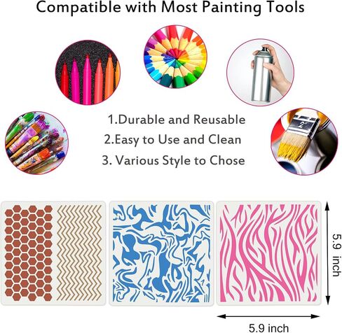 16 PCS Geometric Stencils Reusable Painting Templates for Cookie Canvas Furniture Wall Floor Decor Craft Drawing Tracing DIY Art Supplies,5.9x5.9 inch in Saudi Arabia
