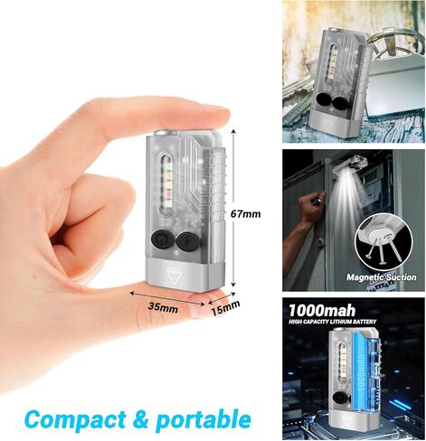 ضوء سلسلة المفاتيح 1000 لومن، IPX4 مقاوم للماء، مع ضوء أحمر، مصباح يدوي صغير قابل لإعادة الشحن EDC، أضواء جانبية -14 وضعًا، مع شفط مغناطيسي، تأثير الضوء الليلي، إنذار صفارة قطعتين (أبيض فلورسنت 2) in Kuwait