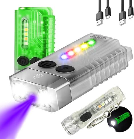 ضوء سلسلة المفاتيح 1000 لومن، IPX4 مقاوم للماء، مع ضوء أحمر، مصباح يدوي صغير قابل لإعادة الشحن EDC، أضواء جانبية -14 وضعًا، مع شفط مغناطيسي، تأثير الضوء الليلي، إنذار صفارة قطعتين (أبيض فلورسنت 2) in Kuwait