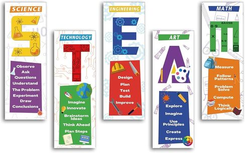 HLNIUC STEAM Science Classroom Decor Wood (4 بوصة × 11.5 بوصة × 5 قطع) ملصقات جذعية، ملصقات تحفيزية للفصل الدراسي، ملصقات رياضيات للمدرسة المتوسطة الابتدائية، لوحة إعلانات تعليمية للعلوم in Kuwait