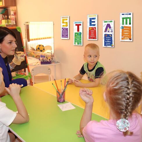 HLNIUC STEAM Science Classroom Decor Wood (4 بوصة × 11.5 بوصة × 5 قطع) ملصقات جذعية، ملصقات تحفيزية للفصل الدراسي، ملصقات رياضيات للمدرسة المتوسطة الابتدائية، لوحة إعلانات تعليمية للعلوم in Kuwait