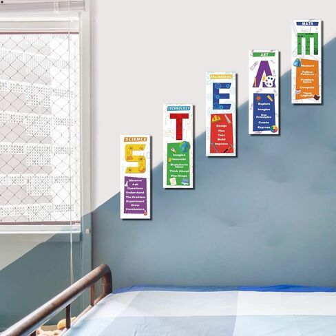 HLNIUC STEAM Science Classroom Decor Wood (4 بوصة × 11.5 بوصة × 5 قطع) ملصقات جذعية، ملصقات تحفيزية للفصل الدراسي، ملصقات رياضيات للمدرسة المتوسطة الابتدائية، لوحة إعلانات تعليمية للعلوم in Kuwait