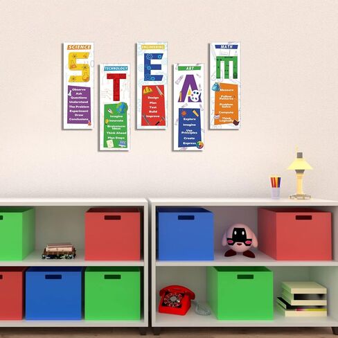 HLNIUC STEAM Science Classroom Decor Wood (4 بوصة × 11.5 بوصة × 5 قطع) ملصقات جذعية، ملصقات تحفيزية للفصل الدراسي، ملصقات رياضيات للمدرسة المتوسطة الابتدائية، لوحة إعلانات تعليمية للعلوم in Kuwait