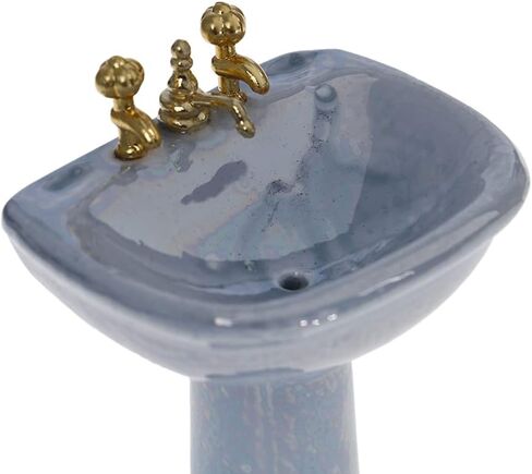 TBoxBo 1:12 مجموعة بورسلين مصغرة لبيت الدمى، حوض مرحاض عتيق، حوض استحمام، ملحقات الحمام، ديكور الأثاث، طقم مرآة حمام صغيرة، أزرق in Kuwait