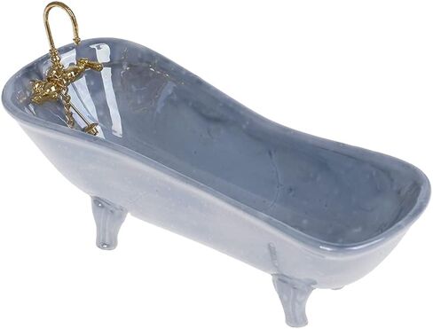 TBoxBo 1:12 مجموعة بورسلين مصغرة لبيت الدمى، حوض مرحاض عتيق، حوض استحمام، ملحقات الحمام، ديكور الأثاث، طقم مرآة حمام صغيرة، أزرق in Kuwait