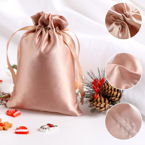 حقائب من الساتان برباط، حقائب برباط لحفلات الزفاف مقاس 6x9 بوصة، 50 قطعة من حقائب الهدايا الصغيرة باللون الذهبي الوردي للمجوهرات، وحفلات استقبال المولود الجديد، وعيد الحب، والحرف اليدوية، وأعياد الميلاد، والأعمال التجارية، وحقائب هدايا الحفلات in Kuwait