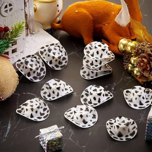 قبعة رعاة البقر الغربية الصغيرة، قبعة راعية البقر، 10 قطع من إكسسوارات زينة الحفلات، قبعة دمية لطيفة، قبعة بقرة بيضاء وسوداء لمستلزمات كعكة عيد الميلاد، ملحقات تزيين الدمية in Kuwait