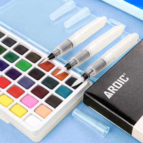 مجموعة طلاء AROIC 40 بألوان مائية صلبة، في صندوق محمول مع قفل غطاء متين، تتضمن 5 فرش طلاء، 3 أقلام فرشاة مياه، قلم رسم، ممحاة، إسفنجة، مبراة وكل شيء آخر تحتاجه، مجموعة السفر in Kuwait