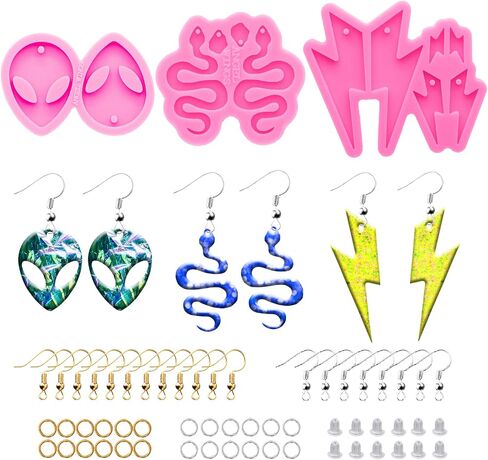 103Pcs Earring Resin Molds Kit, 3pcs Silicone Molds for Resin Jewelry Epoxy Casting Molds with Earring Hooks for DIY Unique Earrings, Epoxy Resin Molds, Earring Jewellery Craft Resin Casting Molds in Saudi Arabia