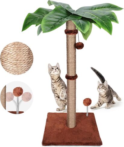 Cat Scratching Post, 33" Tall Scratching Tree with Natural Sisal Rope and Dangling Ball, Large Scratching Post Tree for Indoor Cats,Kittens, Brown in Kuwait