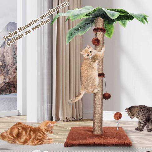Cat Scratching Post, 33" Tall Scratching Tree with Natural Sisal Rope and Dangling Ball, Large Scratching Post Tree for Indoor Cats,Kittens, Brown in Kuwait