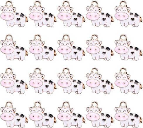 ccHuDE 50 Pcs Cute Cow Pendants Charms Small Animal Metal Charms Enamel Necklace Bracelet Charms Craft Earring Charms for Jewelry Keychain Making in Kuwait