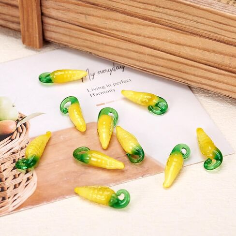 10 قطعة من المعلقات المصنوعة يدويًا من Lampwork فضفاضة من زجاج الذرة حلية على شكل مزرعة خضروات صفراء طرية على شكل ذرة متدلية أقراط متدلية لأساور ذاتية الصنع وقلائد وحلقات ساحرة لصنع المجوهرات ثقب 1.5-3.5 مم in Saudi Arabia