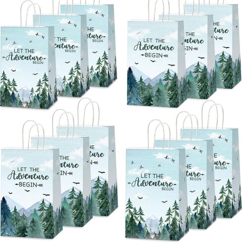 12pcs Adventure Awaits Party Favor Bags for Baby Shower Adventure Treat Bags Let The Adventure Begin Candy Bags Mountain Forest Woodland Gift Goodie Bags Adventure Birthday Party Supplies Decorations in Saudi Arabia