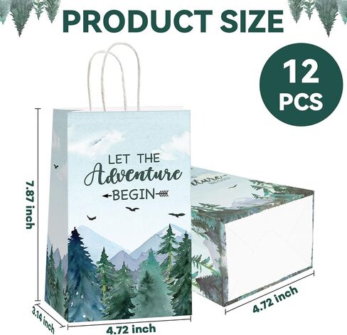 12pcs Adventure Awaits Party Favor Bags for Baby Shower Adventure Treat Bags Let The Adventure Begin Candy Bags Mountain Forest Woodland Gift Goodie Bags Adventure Birthday Party Supplies Decorations in Saudi Arabia