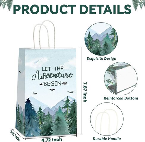 12pcs Adventure Awaits Party Favor Bags for Baby Shower Adventure Treat Bags Let The Adventure Begin Candy Bags Mountain Forest Woodland Gift Goodie Bags Adventure Birthday Party Supplies Decorations in Saudi Arabia