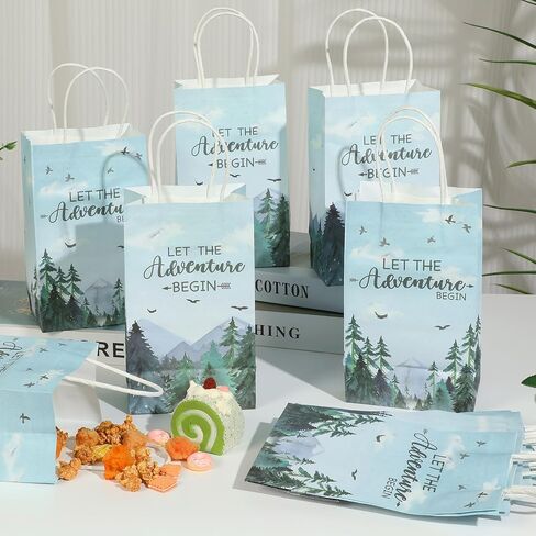 12pcs Adventure Awaits Party Favor Bags for Baby Shower Adventure Treat Bags Let The Adventure Begin Candy Bags Mountain Forest Woodland Gift Goodie Bags Adventure Birthday Party Supplies Decorations in Saudi Arabia