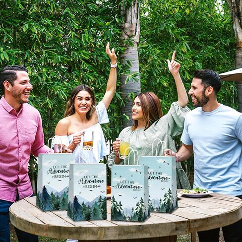 12pcs Adventure Awaits Party Favor Bags for Baby Shower Adventure Treat Bags Let The Adventure Begin Candy Bags Mountain Forest Woodland Gift Goodie Bags Adventure Birthday Party Supplies Decorations in Saudi Arabia