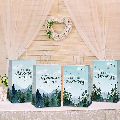 12pcs Adventure Awaits Party Favor Bags for Baby Shower Adventure Treat Bags Let The Adventure Begin Candy Bags Mountain Forest Woodland Gift Goodie Bags Adventure Birthday Party Supplies Decorations in Saudi Arabia